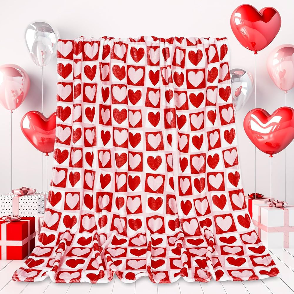 Valentine's Day Throw Blanket Red Pink Heart Plaid Fuzzy Blanket Romantic Love Heart Decorative S... | Amazon (US)