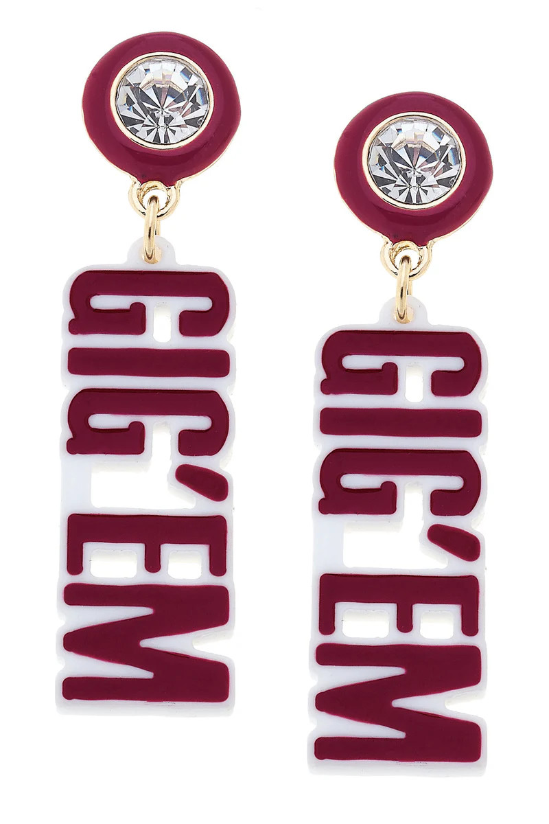 Texas A&M Aggies Resin Block Letter Earrings in Maroon | CANVAS