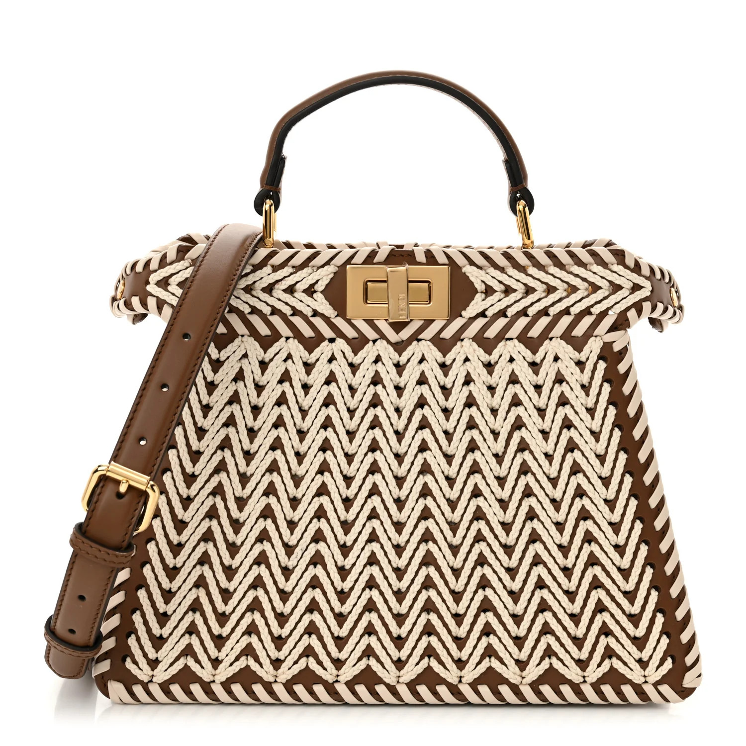 Fendi Calfskin Cord Small Peekaboo I SEE U Satchel Gianduia Multicolor | FASHIONPHILE (US)