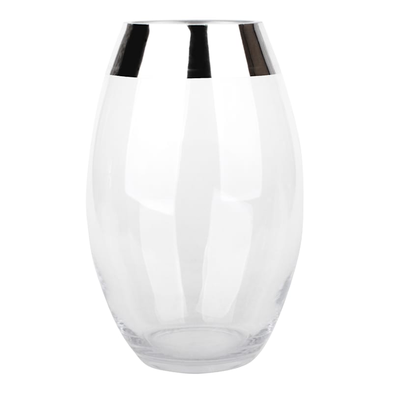 Laila Ali Clear Glass Vase with Silver Trim, 10" | At Home