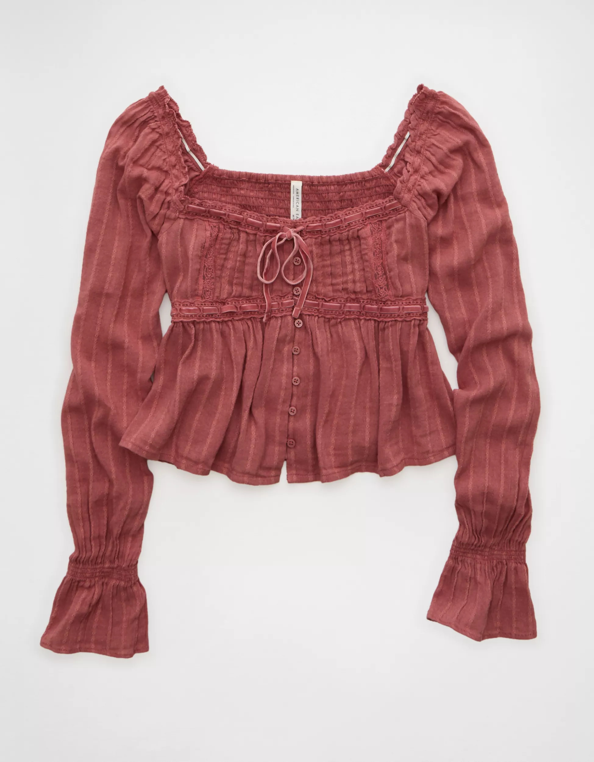 AE Long Sleeve Babydoll Blouse | American Eagle Outfitters (US & CA)