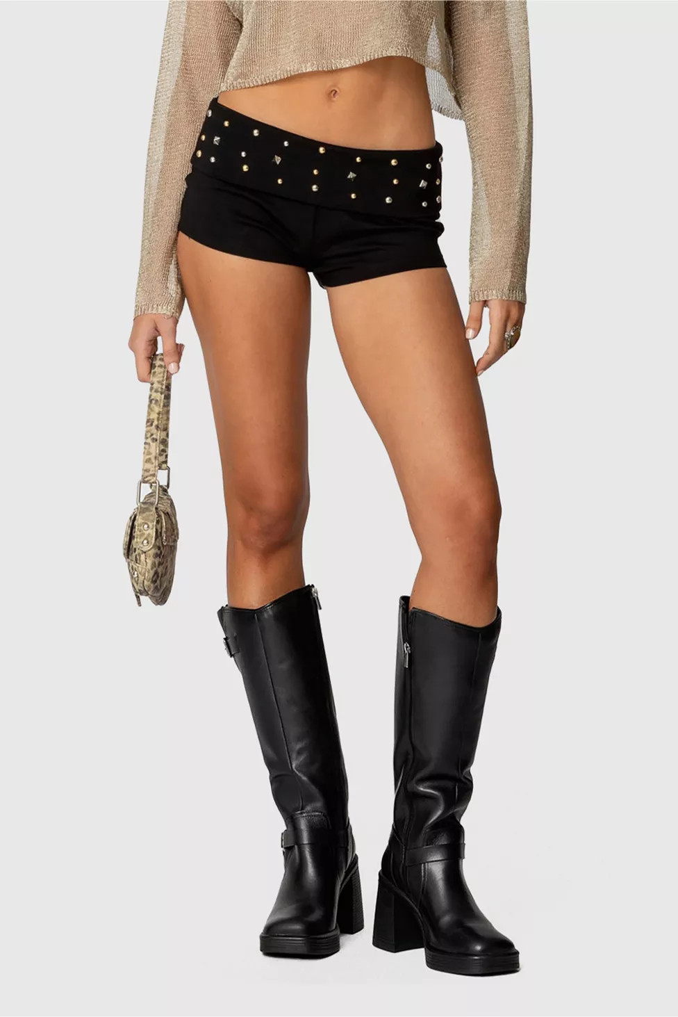 Edikted Studded Foldover Micro Shorts | Urban Outfitters (US and RoW)
