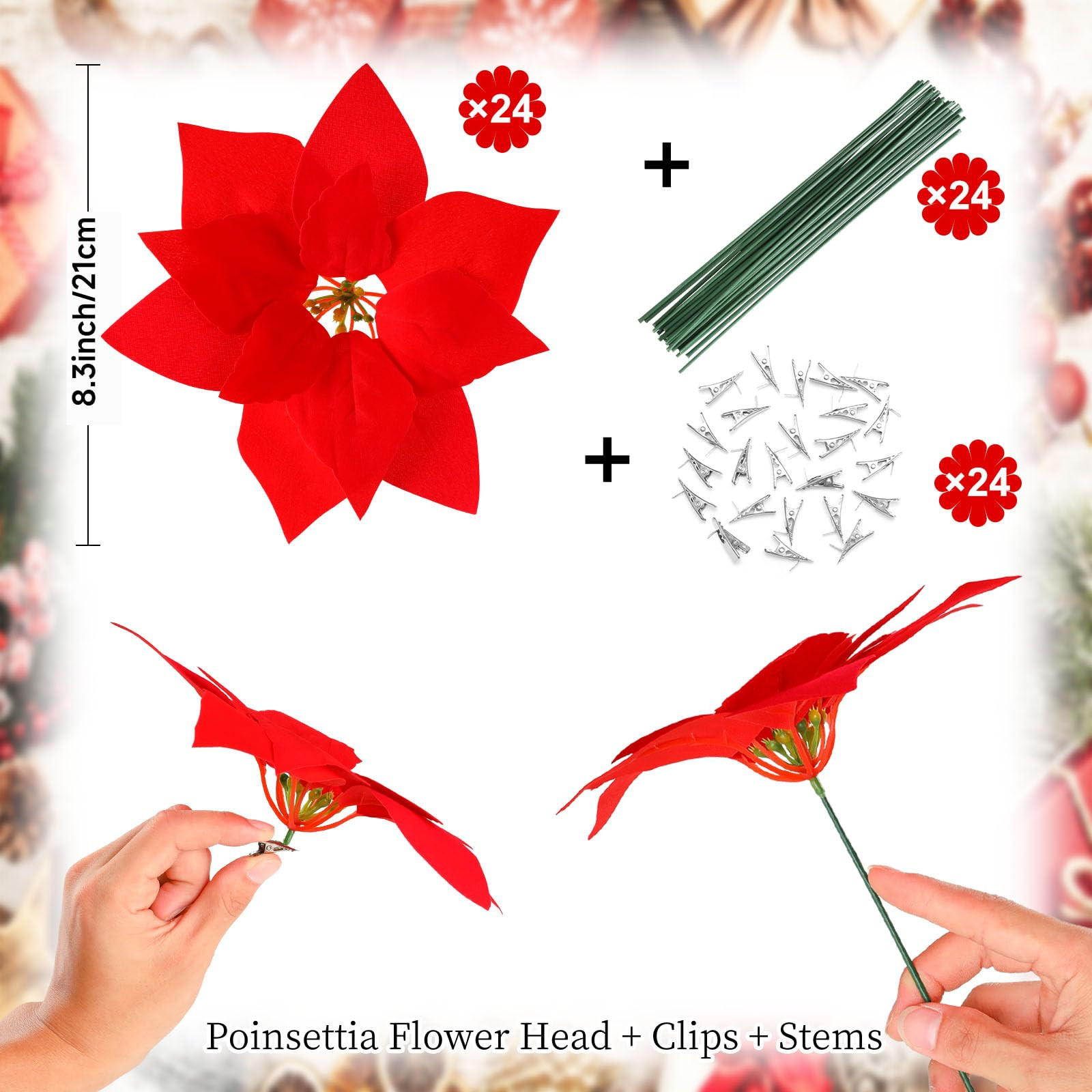 16 PCS Poinsettia Flower Artificial Poinsettias wit… | Amazon (US)