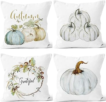 LafyKoly Happy Halloween Pumpkin Decoration Cotton Blend Cushion Cover Set of 4 Fall Decor Thanks... | Amazon (CA)