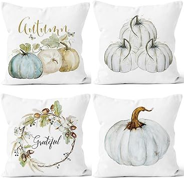 LafyKoly Happy Halloween Pumpkin Decoration Cotton Blend Cushion Cover Set of 4 Fall Decor Thanks... | Amazon (CA)