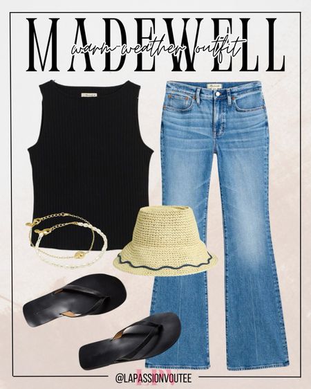 Effortlessly chic in every ray of sunshine. Dive into summer with our denim jeans, ribbed tank, and straw hat combo, accented perfectly by a stack of bracelets and comfy thong slide sandals. Embrace the warmth, stay cool, and let your style shine brighter than the sun.

#LTKxMadewell #LTKstyletip #LTKSeasonal