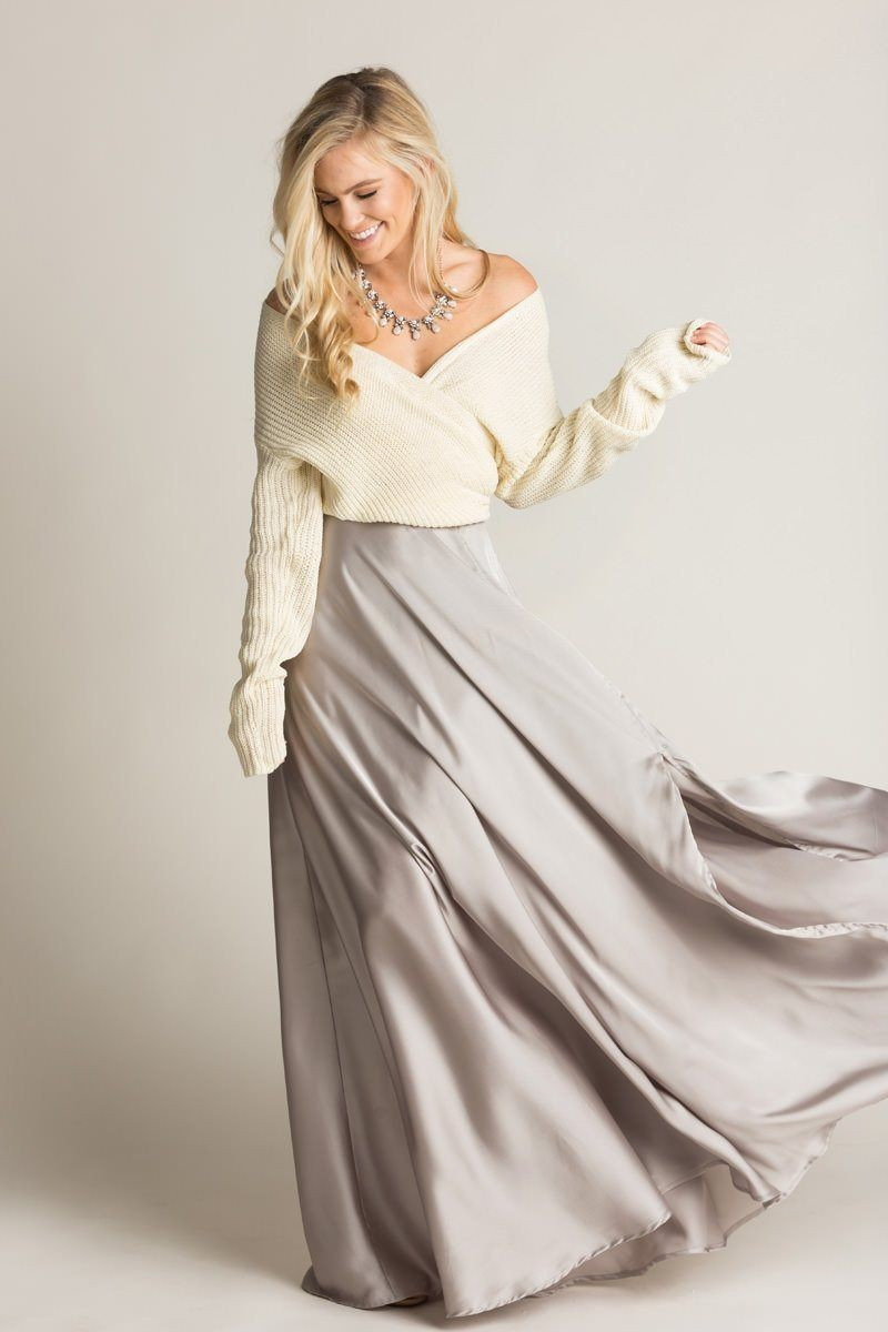 Rosalie Flowy Silver Maxi Skirt | Morning Lavender