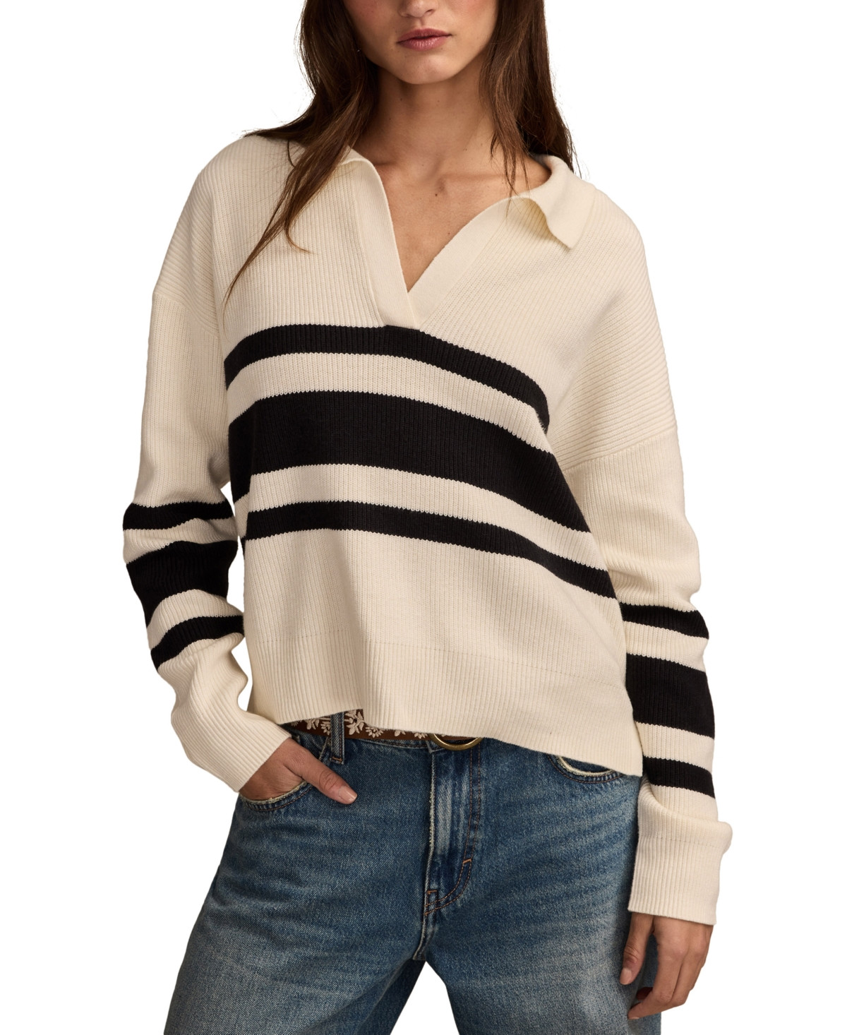 Lucky Brand Women's Rugby Polo Long-Sleeve Sweater - Tofu | Macy's