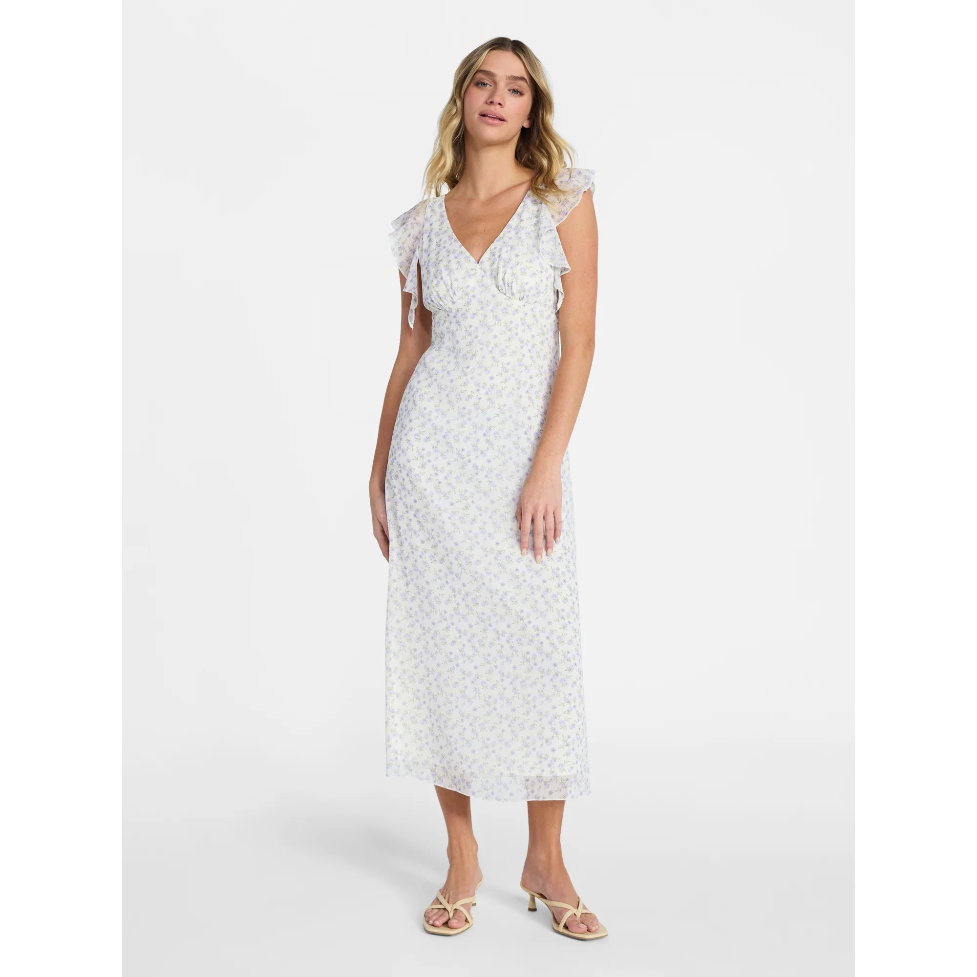 No Boundaries Flutter Sleeve Midi Dress, Women's XXS-XXL | Walmart (US)