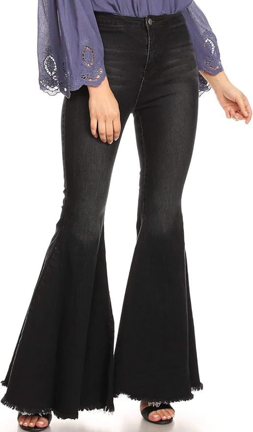 Anna-Kaci Women's Classic Retro High Waist Long Denim Bell Bottom Jeans | Amazon (US)