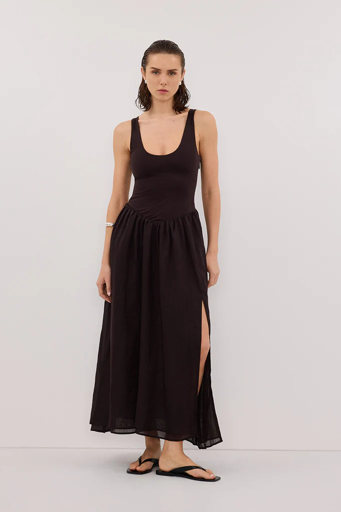 SKYLER BURNT CHOC HYBRID MIDI DRESS | DISSH