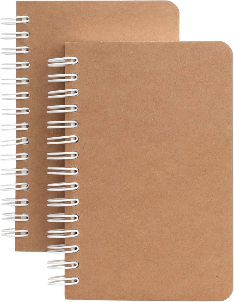 TWONE Kraft Cover Lay Flat Spiral Notebooks - Two Pack - 3.5" x 5.5" - 180 Blank Pages - 90 Sheet... | Amazon (US)