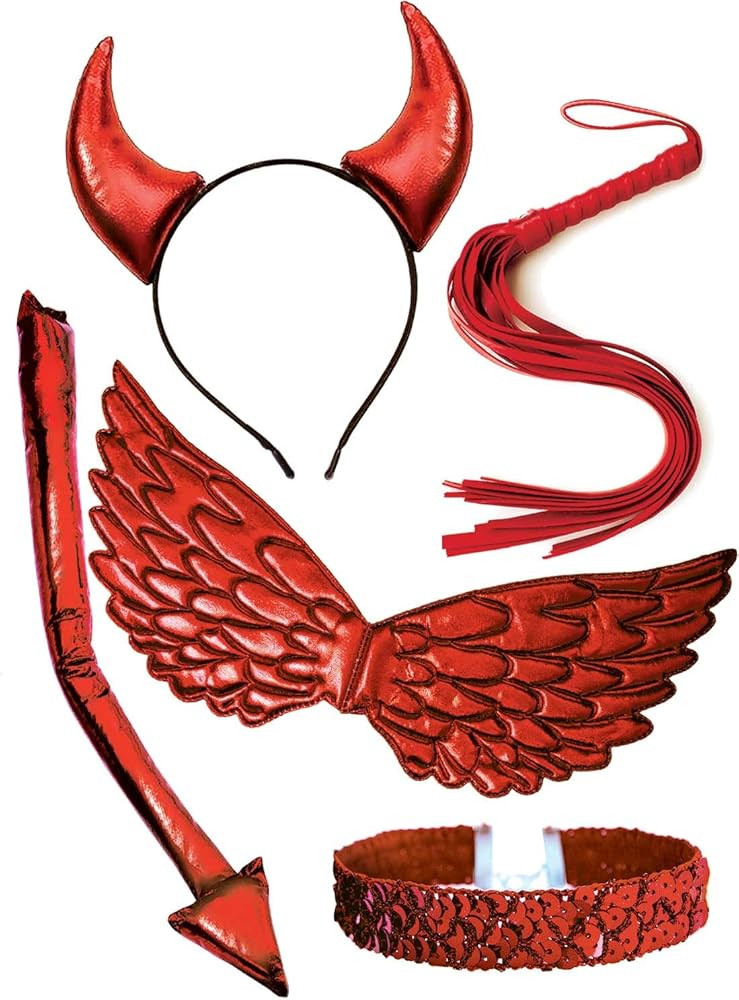 OLYPHAN Devil Costume for Women Accessories Set 5 PC Red Horns Headband, Demon Tail, Sequins Coll... | Amazon (US)