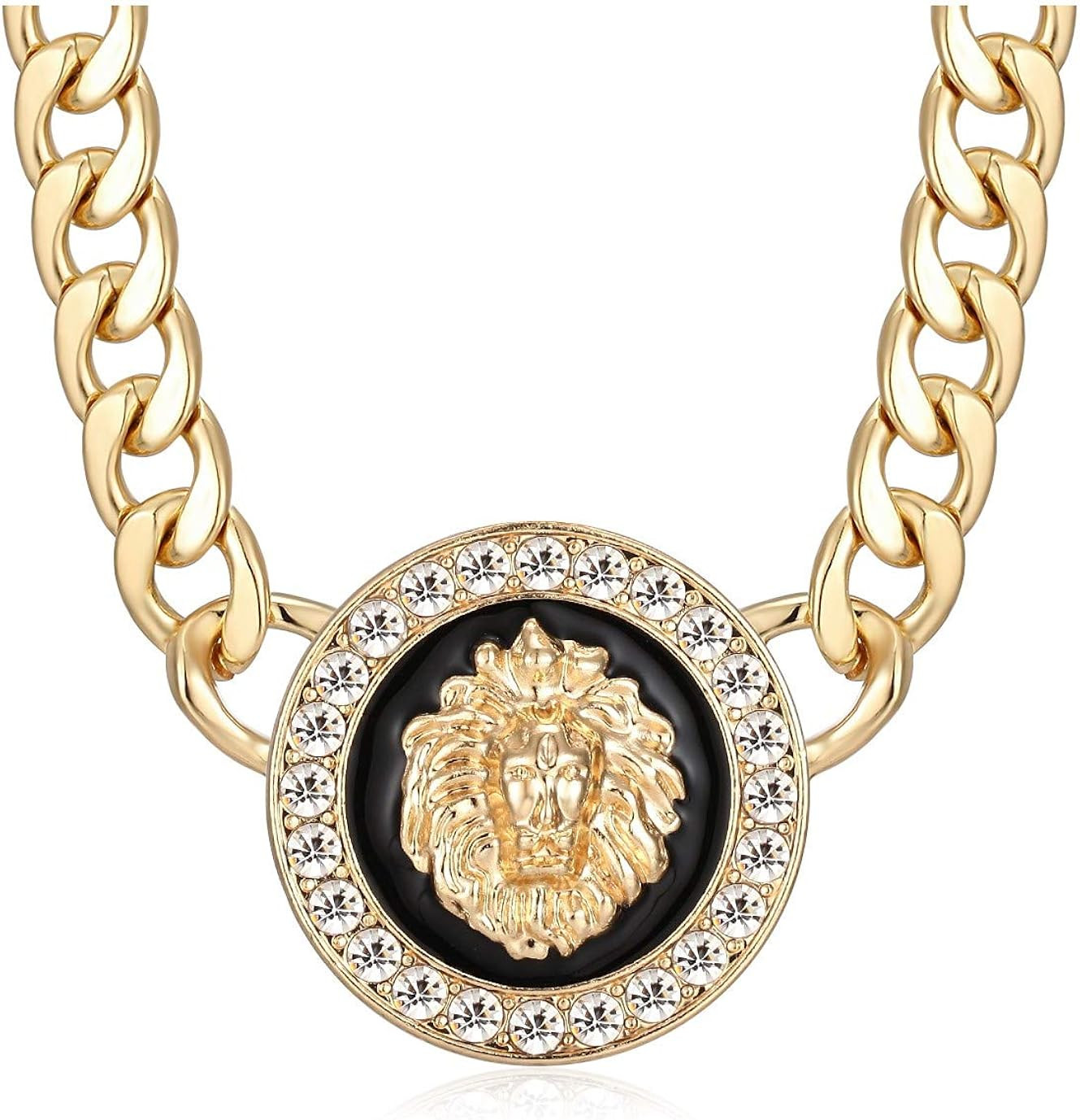 Women's Basketball Wives Style Gold Lion Heads Necklace Hip Hop Statement Chunky Chain Choker Nec... | Amazon (US)