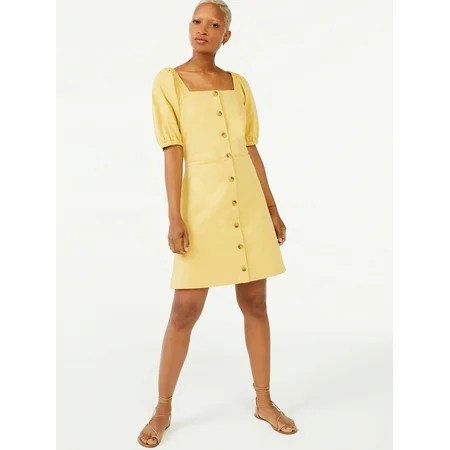 Free Assembly Women's Square Neck Dress with Puff Sleeves | Walmart (US)