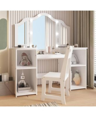 Kids Vanity with Lights,2 in 1 Princess Makeup Desk & Chair Set, Lighted Mirror, Storage Shelves ... | Macy's