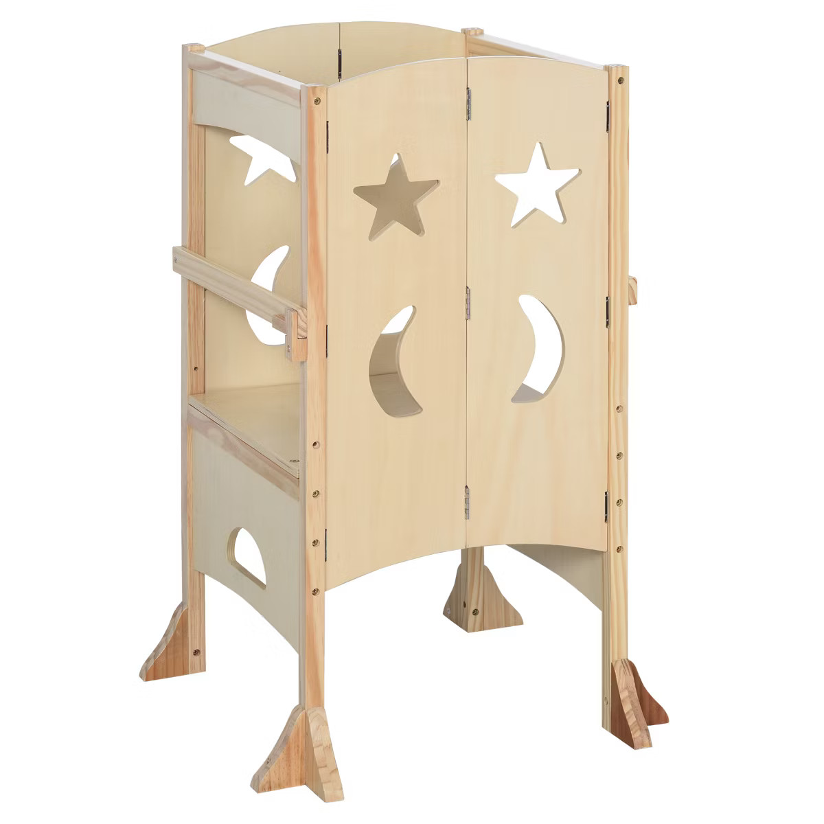 Qaba Kitchen Step Stool for Kids Wooden Foldable Helper Stool with Support Handles Safety Rail Co... | Target