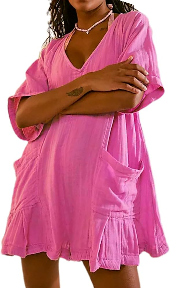 Zontroldy Women's Casual V Neck One Piece Jumpsuit Shorts Summer Short Romper Dresses with Pocket... | Amazon (US)