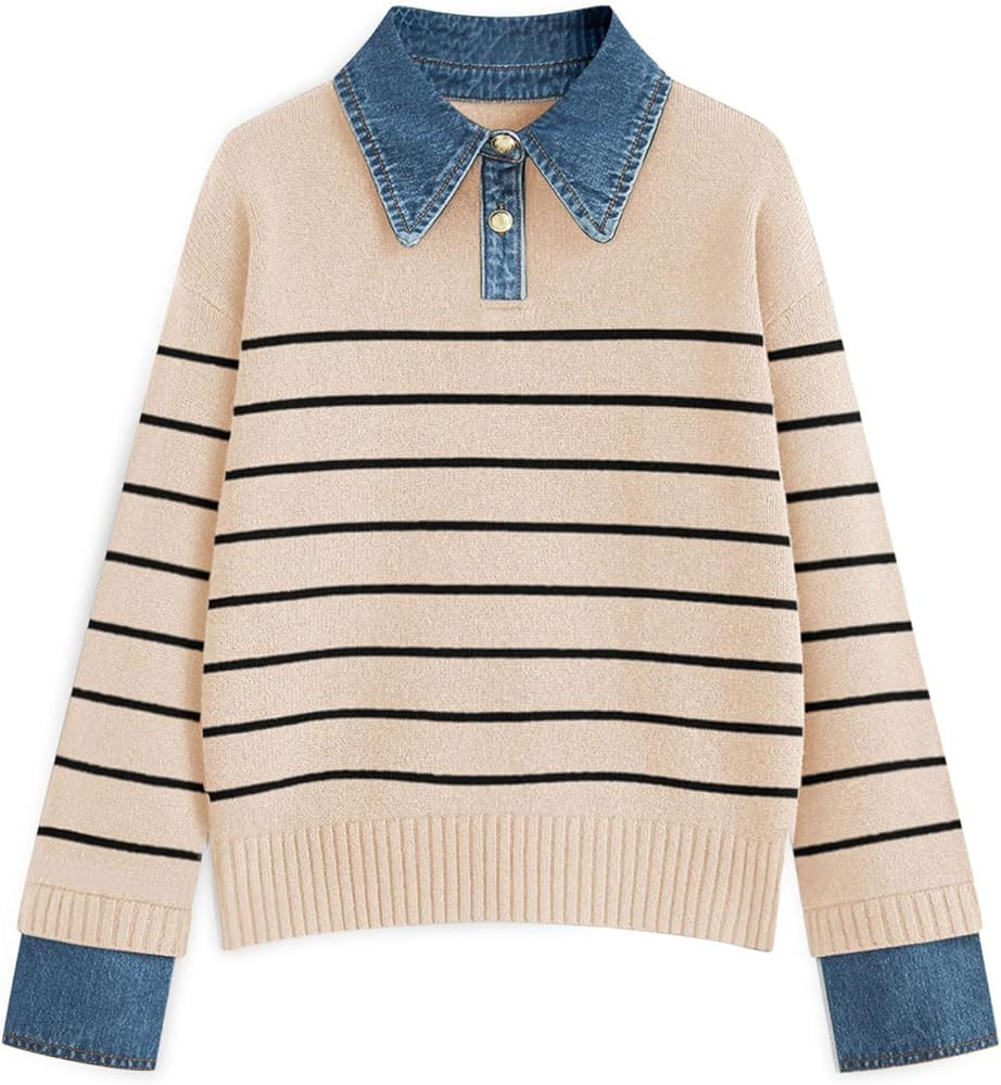 Womens Oversized Sweater Cozy Chunky Long Sleeve Mock Turtleneck V Neck Button Down Denim Polo Pu... | Amazon (US)