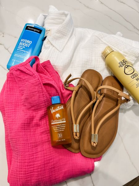vacation essentials - gauzy dresses for pool coverups - sunscreens and a hydroboost lotion. sandals are $25!

#LTKSwim #LTKTravel #LTKStyleTip