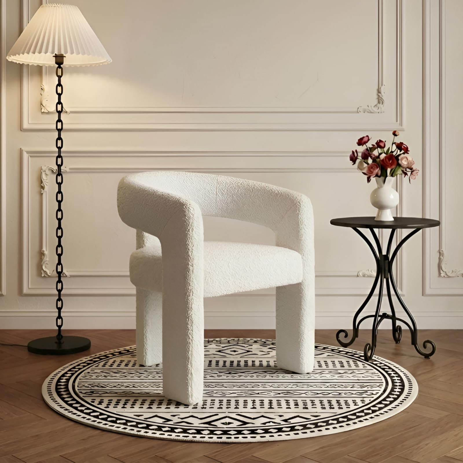 Modern Sherpa Barrel Dining Chair Upholstered Faux Fur Dining Room Chair with arm Comfy Accent Si... | Amazon (US)