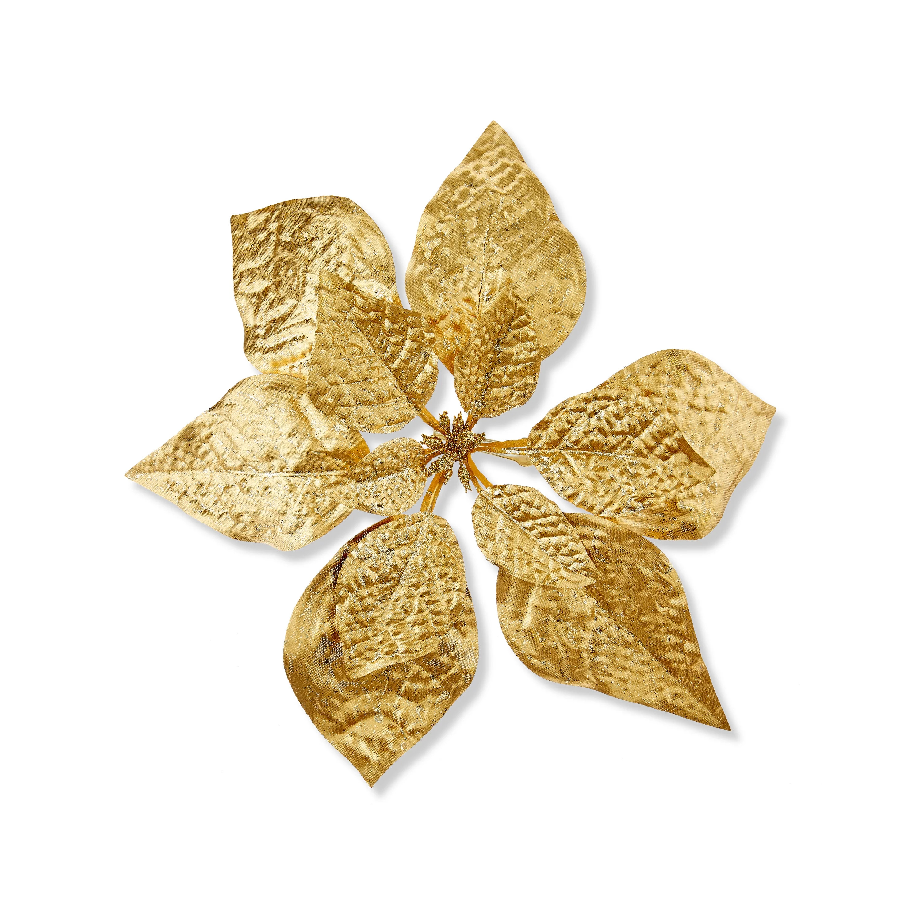 Gold Poinsettia Christmas Clip Ornament, Polyester, 11 in, 0.43 oz, by Holiday Time | Walmart (US)
