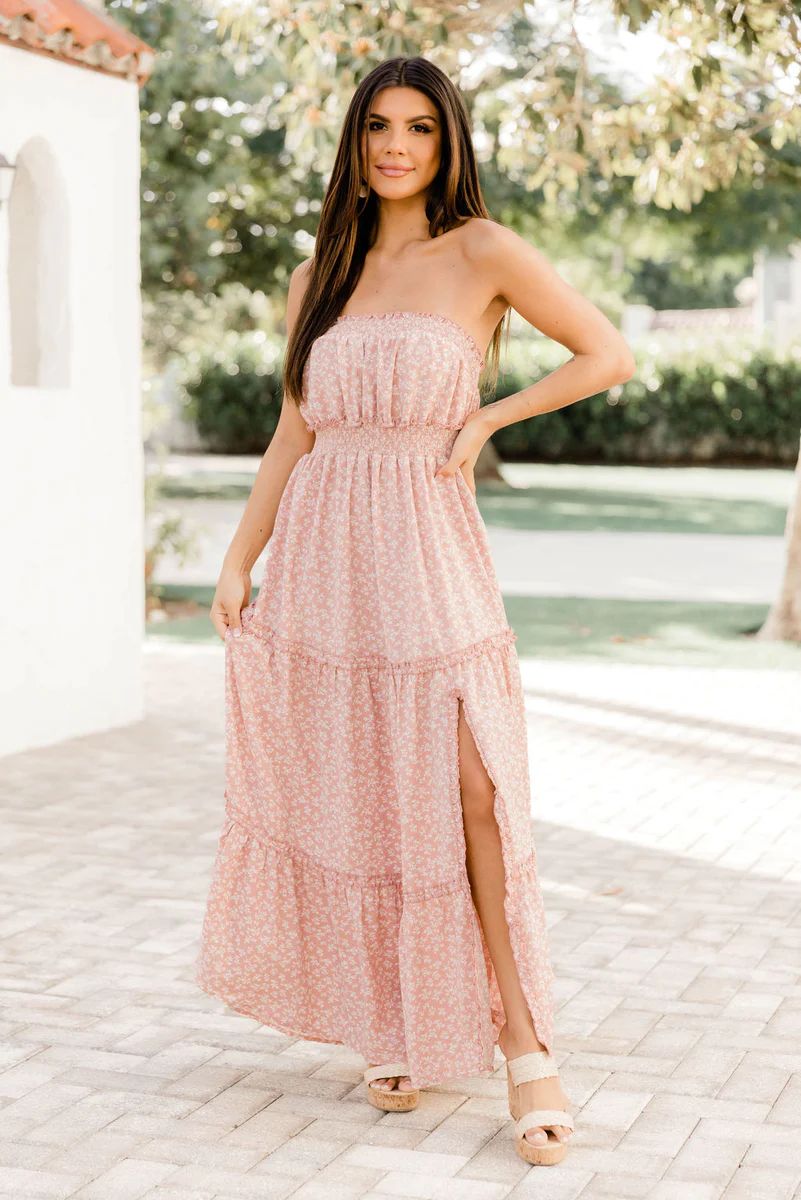 Livin' My Life Mauve Printed Strapless Maxi Dress | Pink Lily