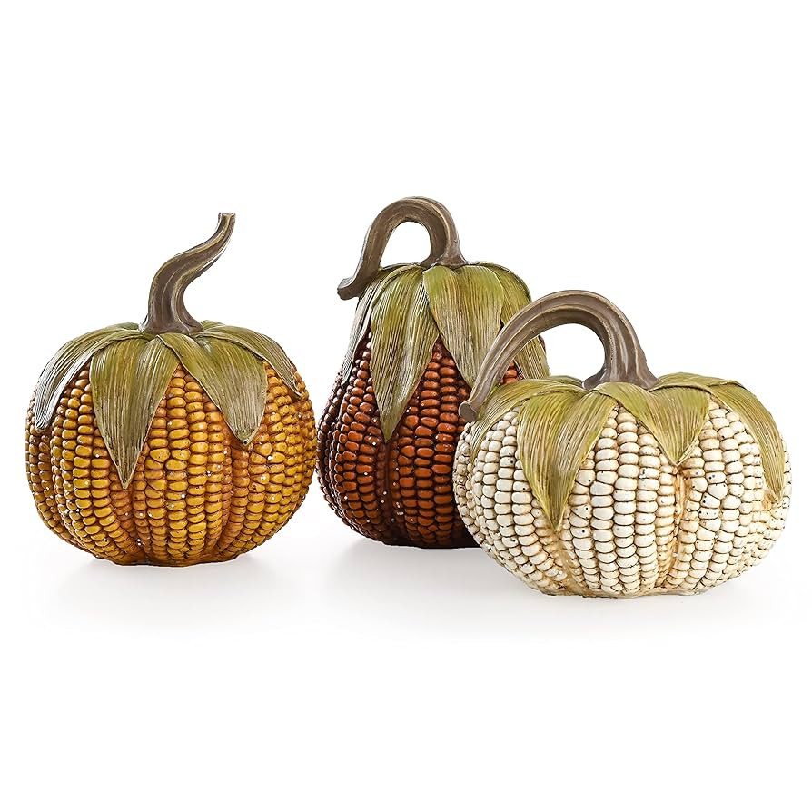 Valery Madelyn Fall Decorations for Home Pumpkins Decor, Set of 3 Resin Artificial Corn Decorativ... | Amazon (US)