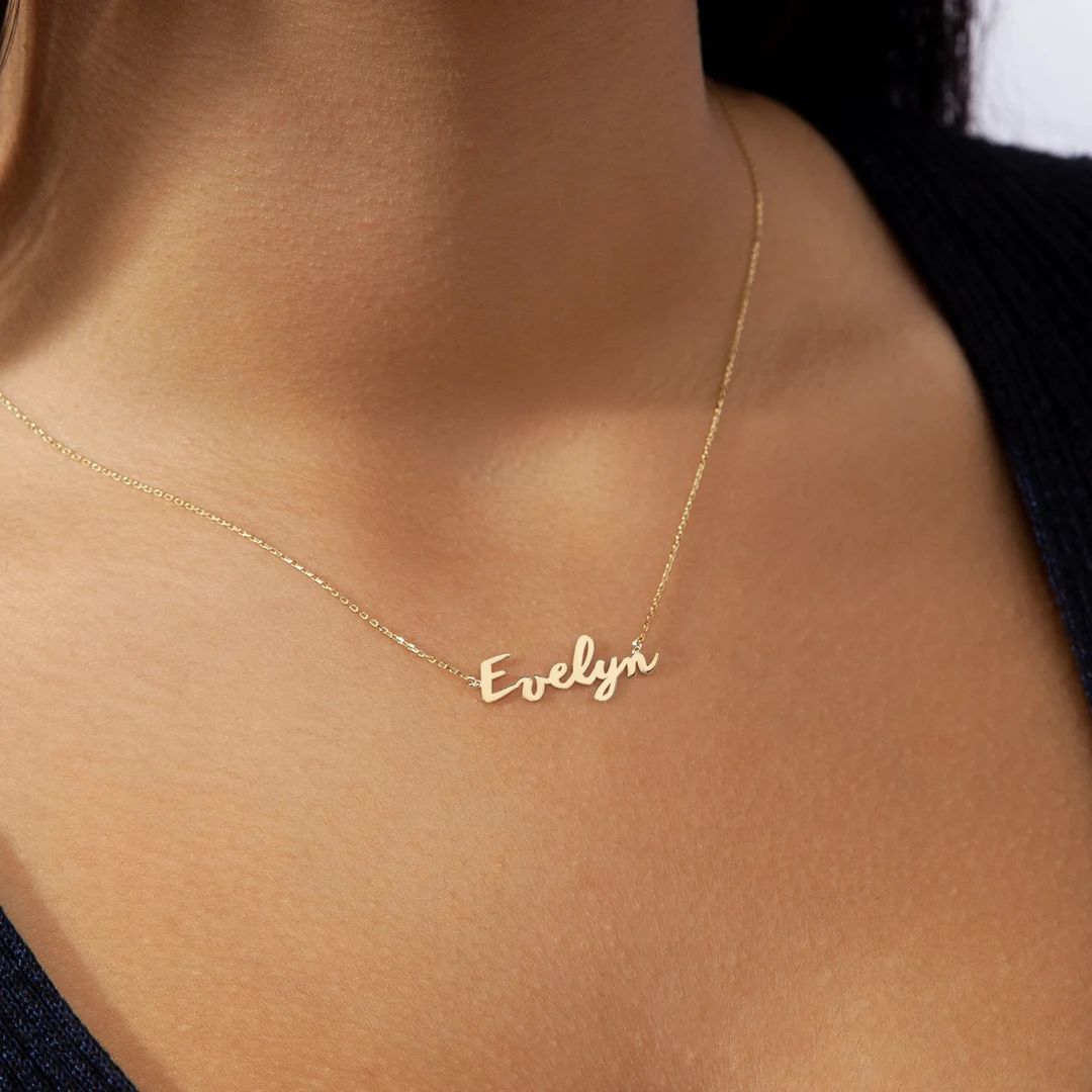 14K Solid Gold Name Necklace Gold Nameplate Necklace Custom - Etsy | Etsy (US)