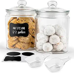 KooK Glass Storage Containers with Lids, 1/2 Gallon, Set of 2, Glass Kitchen Jars, Food & Cookie ... | Amazon (US)