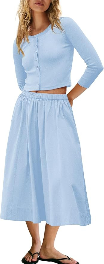 Panadila Womens 2 Piece Lounge Sets Matching Vacation Outfits Ribbed Button Down Cardigan and Ela... | Amazon (US)