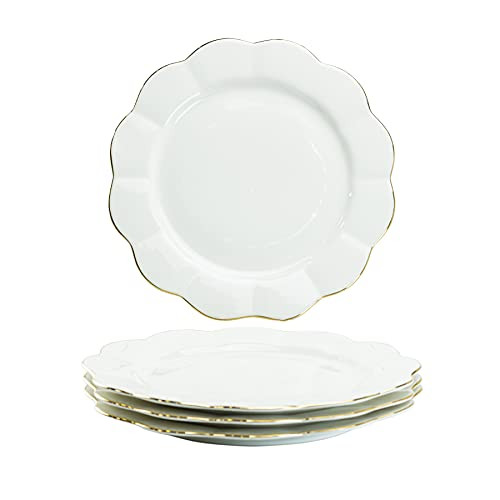 Gracie China Porcelain White Gold Scallop Set of 4 Dinner Plates 11-Inch | Amazon (US)