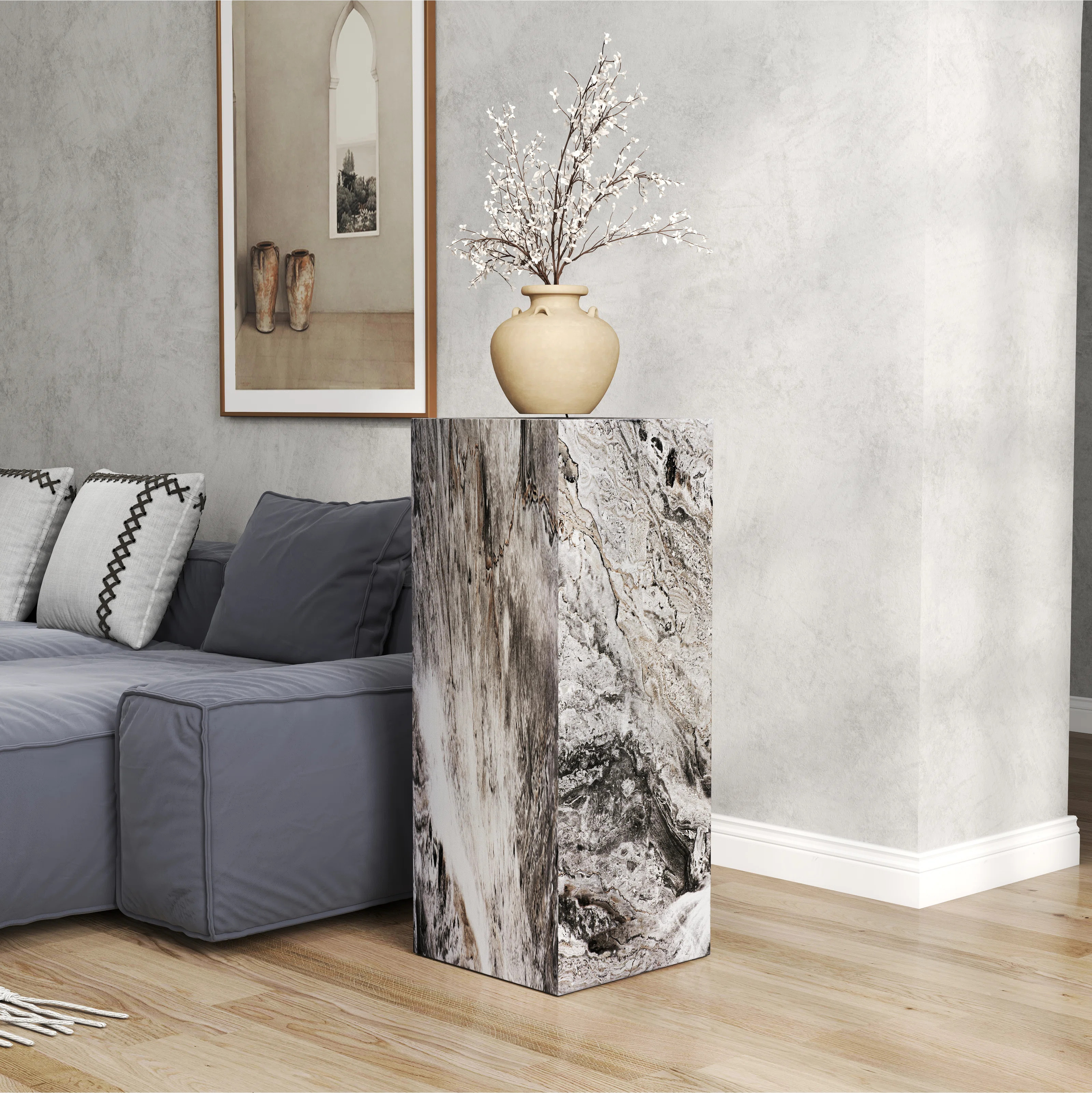 Modern Plant Stand & Side Table - Concrete & Marble Finish -  Accent Table for Living Room & Corn... | Wayfair North America