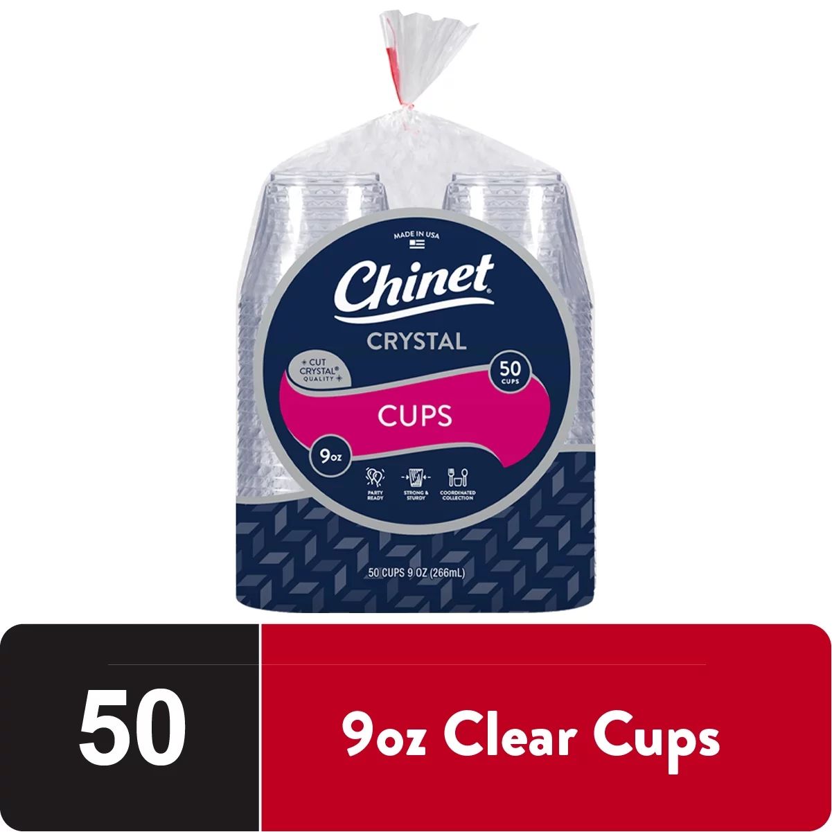 Chinet Crystal Premium Disposable Plastic Cups, Clear, 9 oz, 50 Count | Walmart (US)