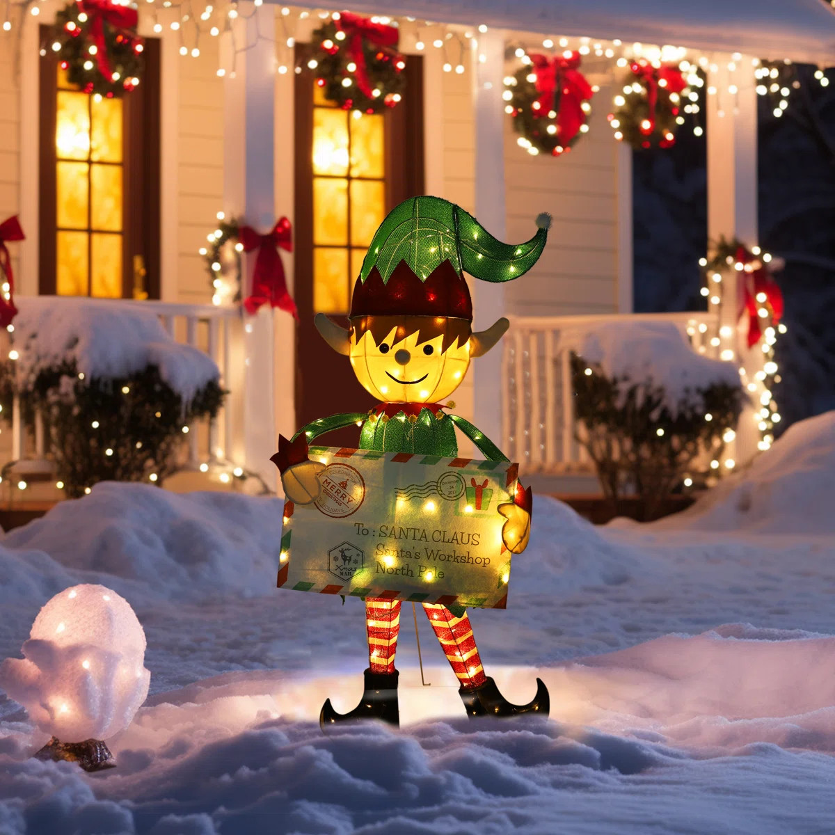 Gutierrez 4.8ft Lighted Elf With Envelope Metal Outdoor Christmas Decoration | Wayfair North America