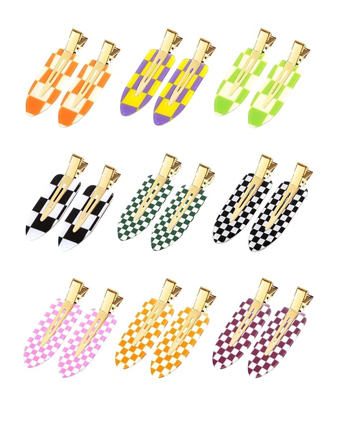 No Crease Hair Clips, 18 Pcs Checkerboard No Bend Clips, Acrylic Resin Styling Makeup Creaseless ... | Amazon (US)