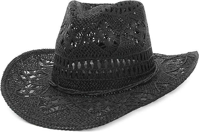 EOZY Men & Women's Summer Cowboy Cowgirl Straw Hat Hollow Out Woven Roll Up Wide Brim Hat | Amazon (US)