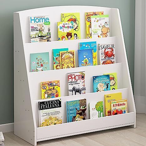 Kids Bookshelf Wooden Toddler Bookcase Display Stand 4 Layers Wood Open Bookshelves Multi-Functio... | Amazon (US)