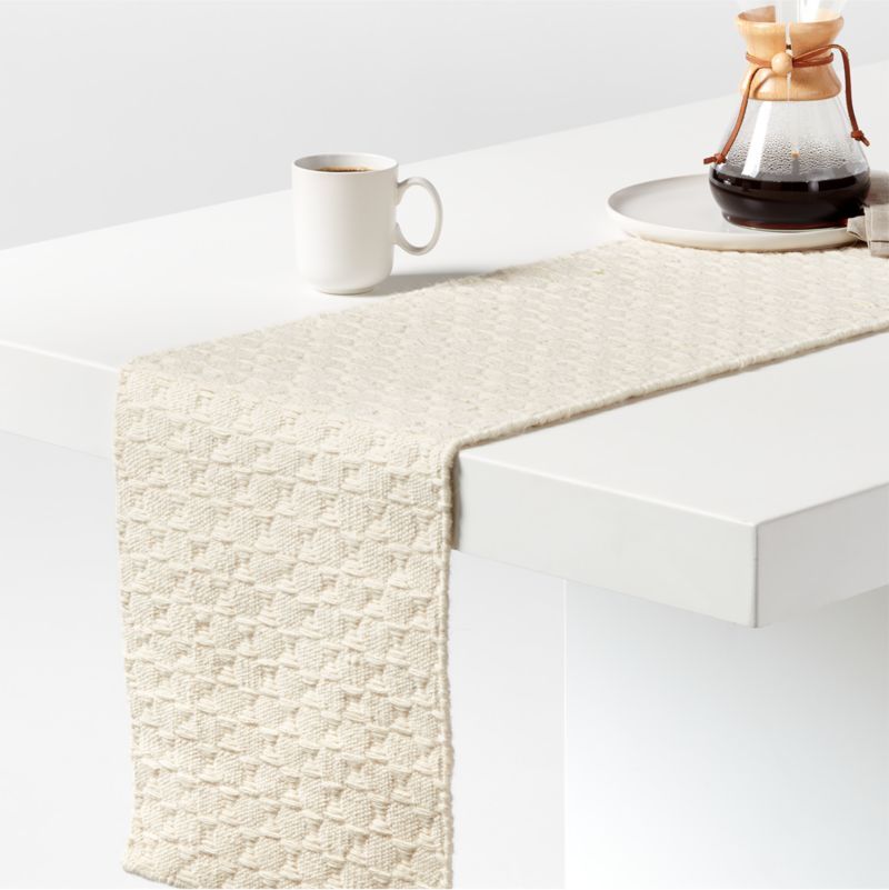 Oleander 90-Inch Neutral Woven Table Runner + Reviews | Crate & Barrel | Crate & Barrel