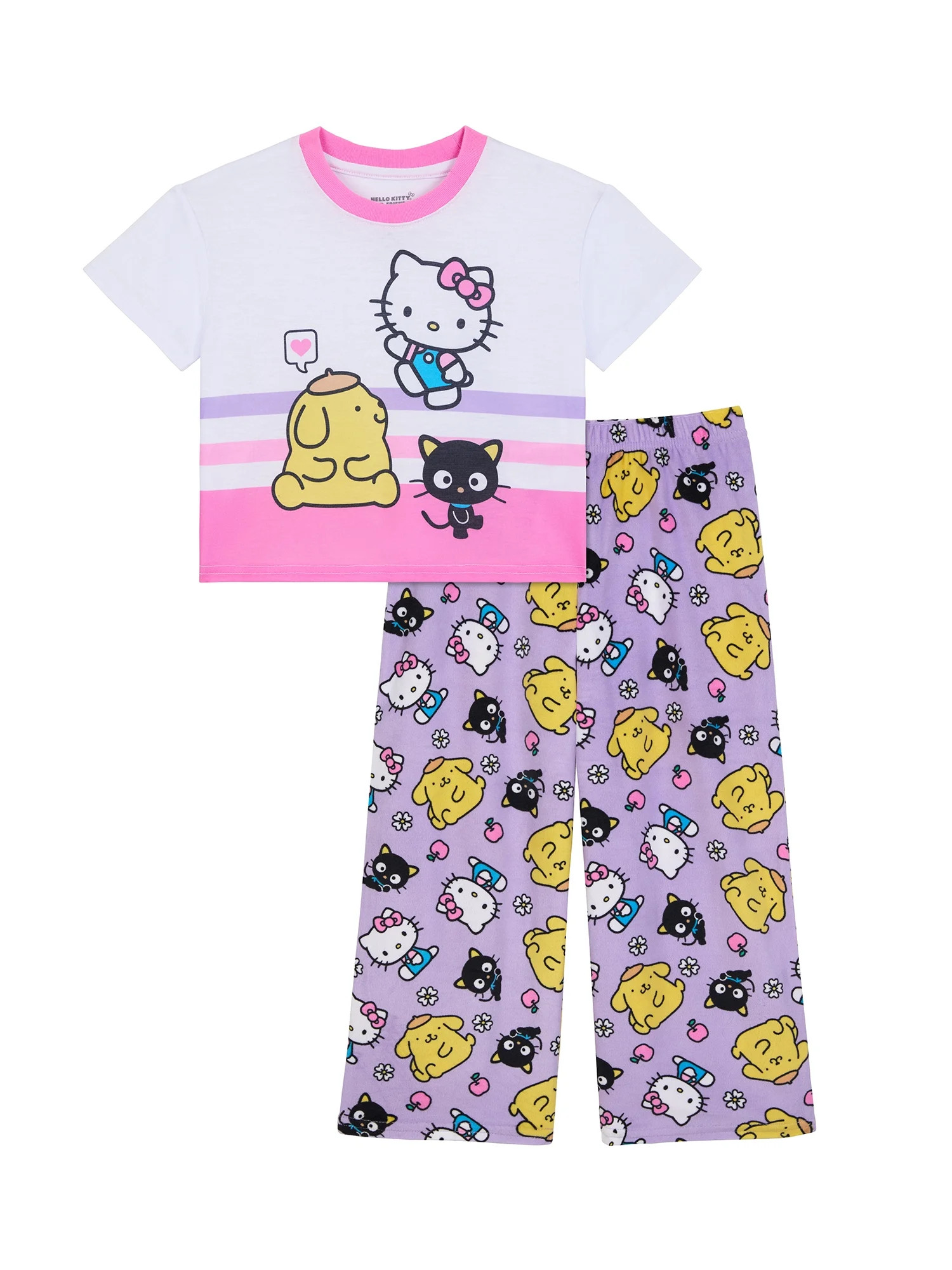 Hello Kitty Girls Short Sleeve Sleep Top and Pants Pajama Set, 2-Piece, Sizes 4-12 | Walmart (US)