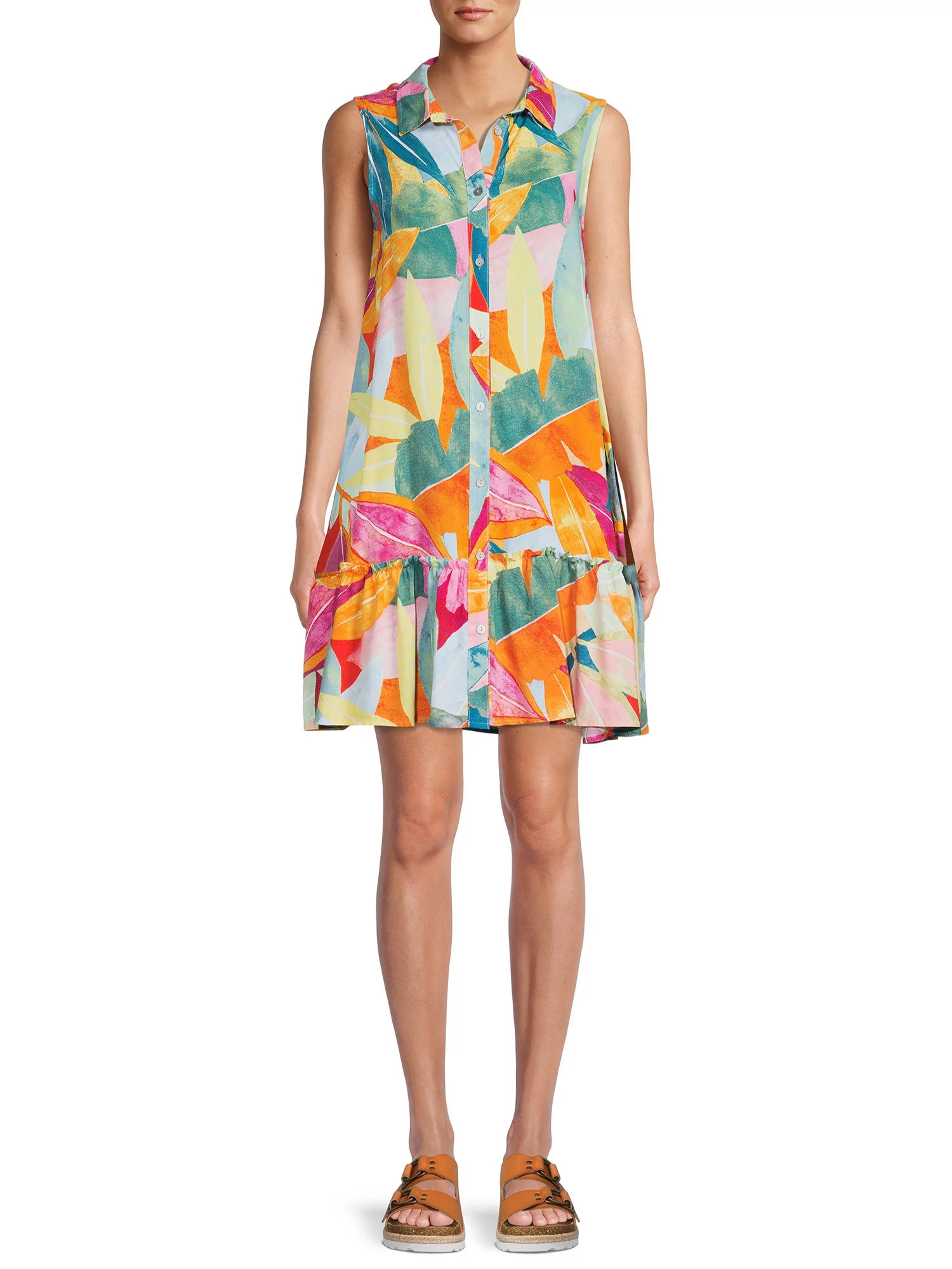 Time and Tru Women's Sleeveless Shirt Dress | Walmart (US)