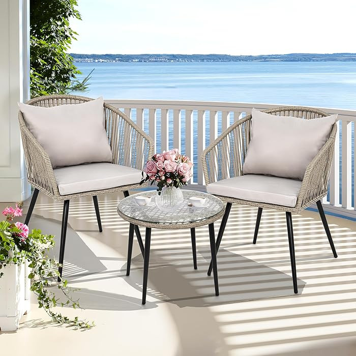 YITAHOME 3-Piece Wicker Small Patio Balcony Chair Set, Outdoor Rattan Conversation Apartment Chai... | Amazon (US)