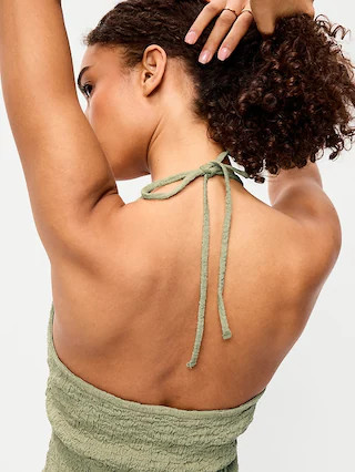 Beaded Halter-Neck Textured Midi Dress | Old Navy (US)