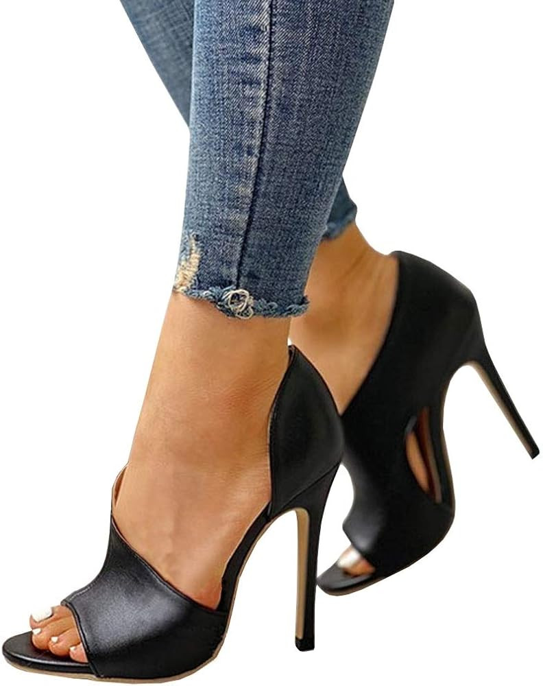 Womens High Heels Sandals Stiletto Slip On Open Toe Cutout D'Orsay Heeled Pumps Shoes | Amazon (US)