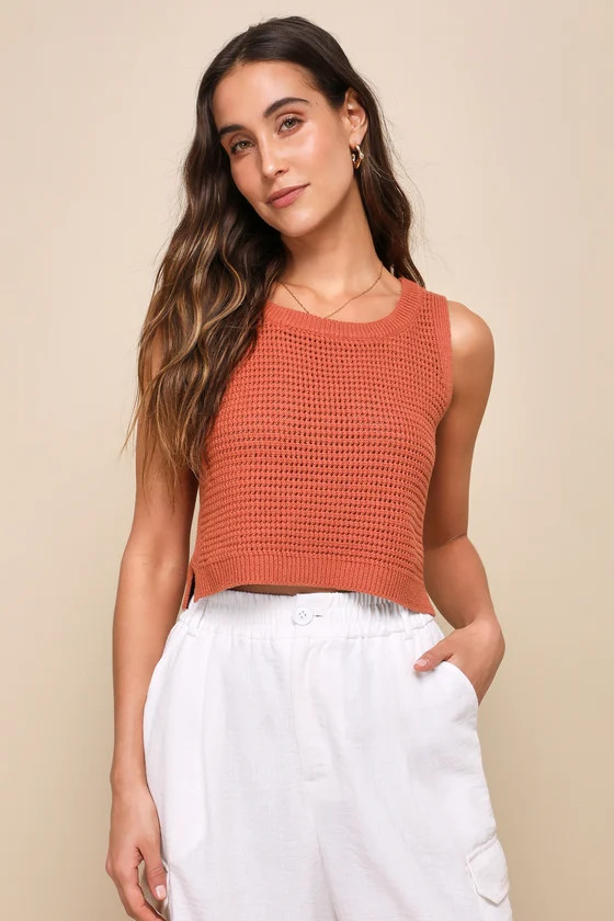 Get the Look Rust Orange Loose Knit Sweater Tank Top | Lulus