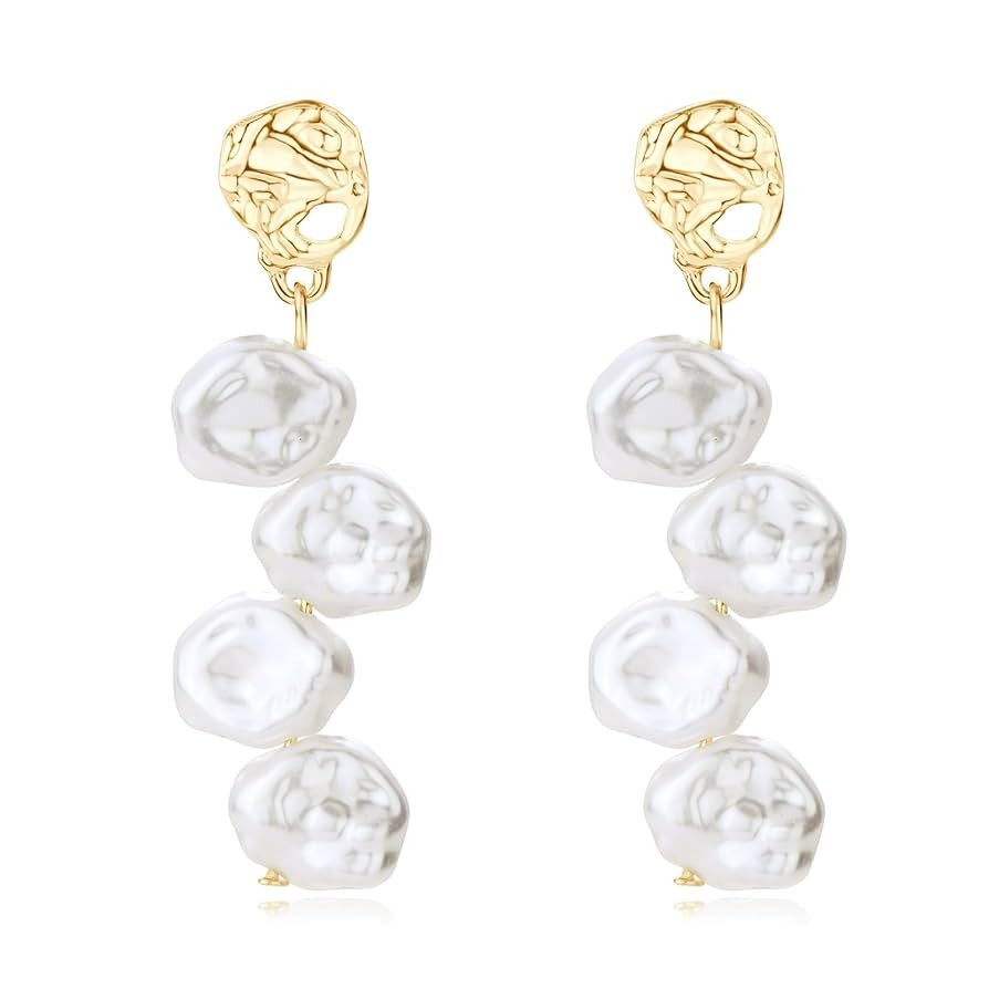 Statement Baroque Pearl Earrings For Women Long Dangle Dainty Gold Pearl Drop Earring Handmade Je... | Amazon (US)