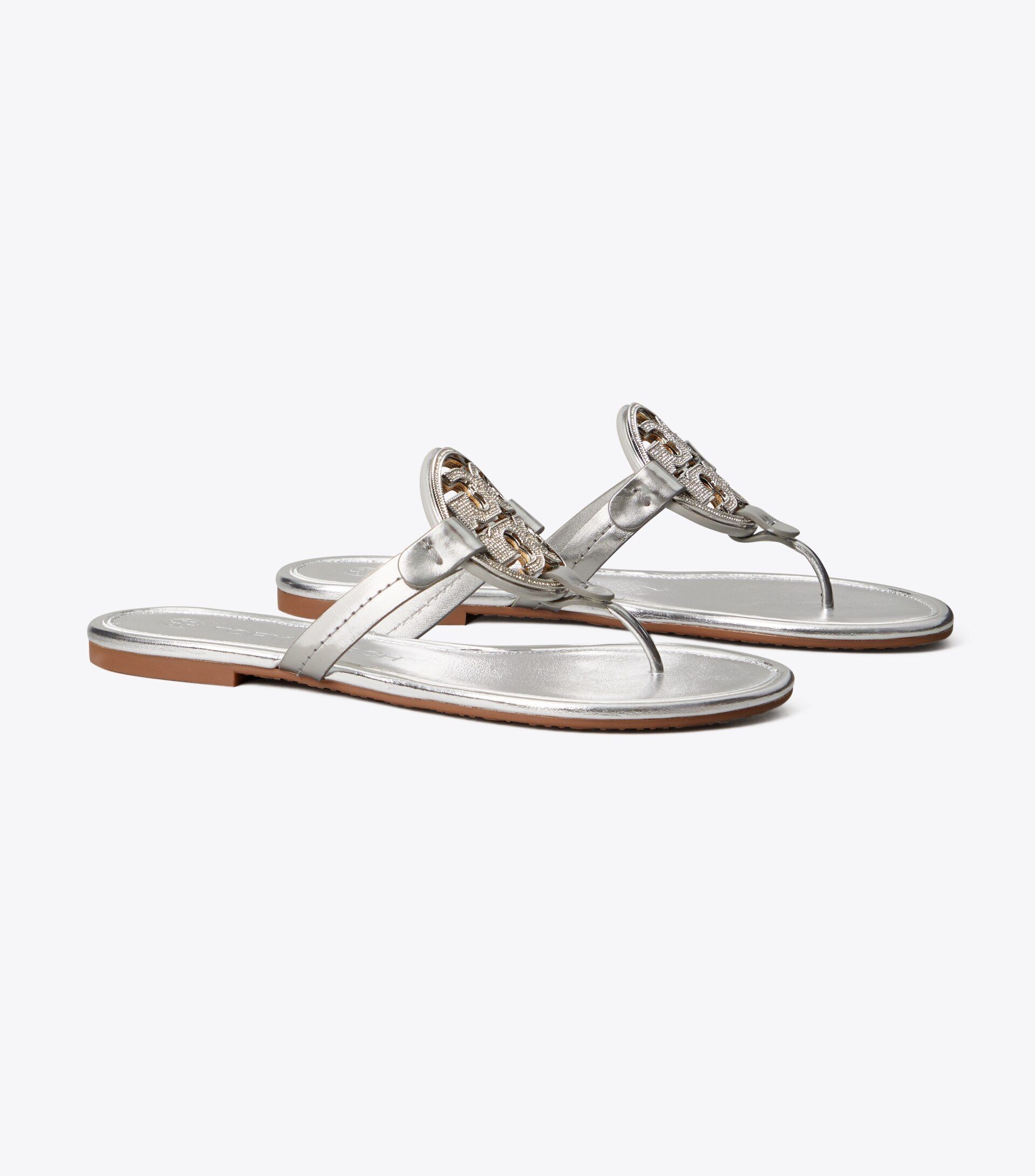 Miller Embellished-Logo Sandal, Metallic Leather | Tory Burch (US)