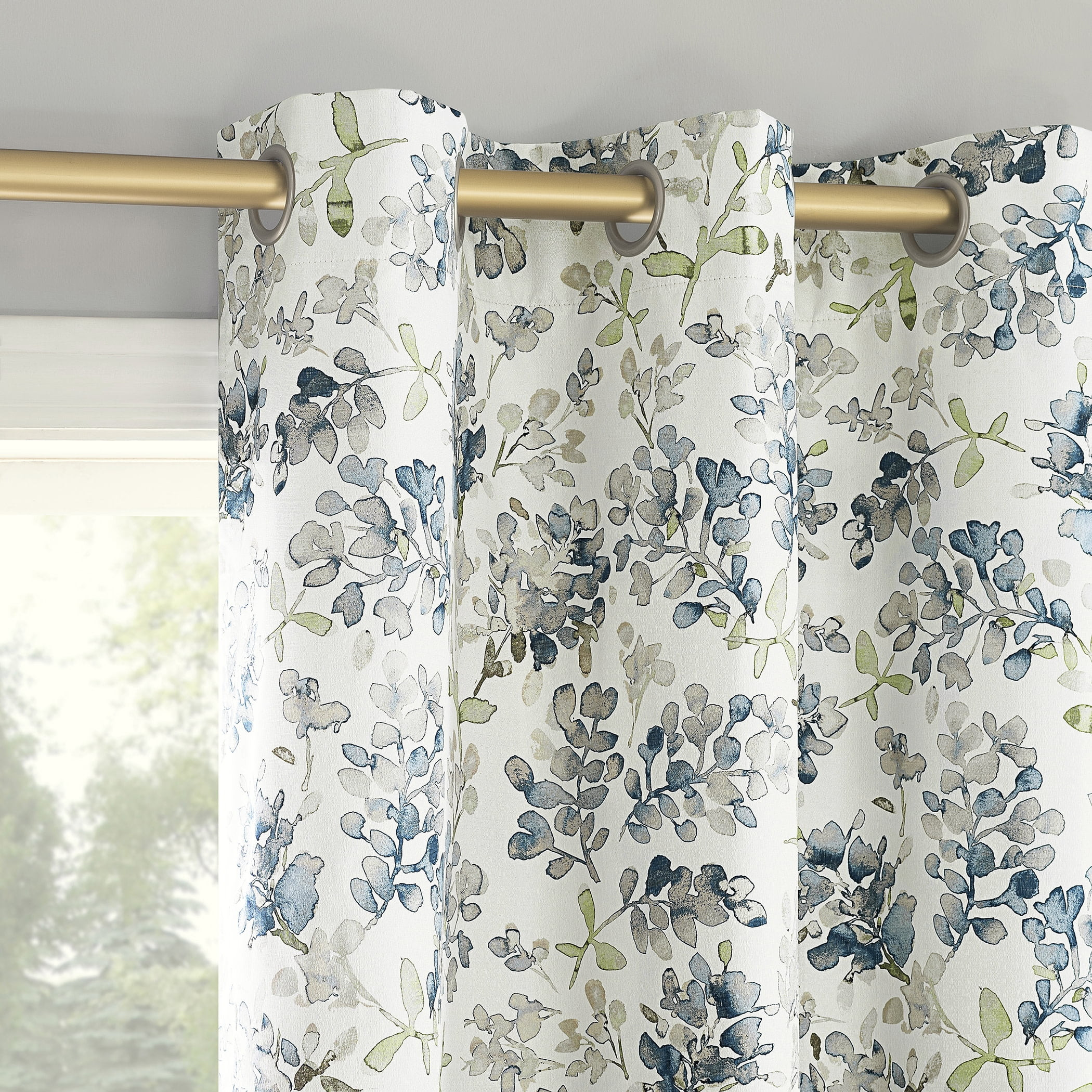 Sun Zero 2-Pack Arlo Textured Thermal Insulated Grommet Curtain Panel Pair, Blue/Floral, 40" W x ... | Walmart (US)
