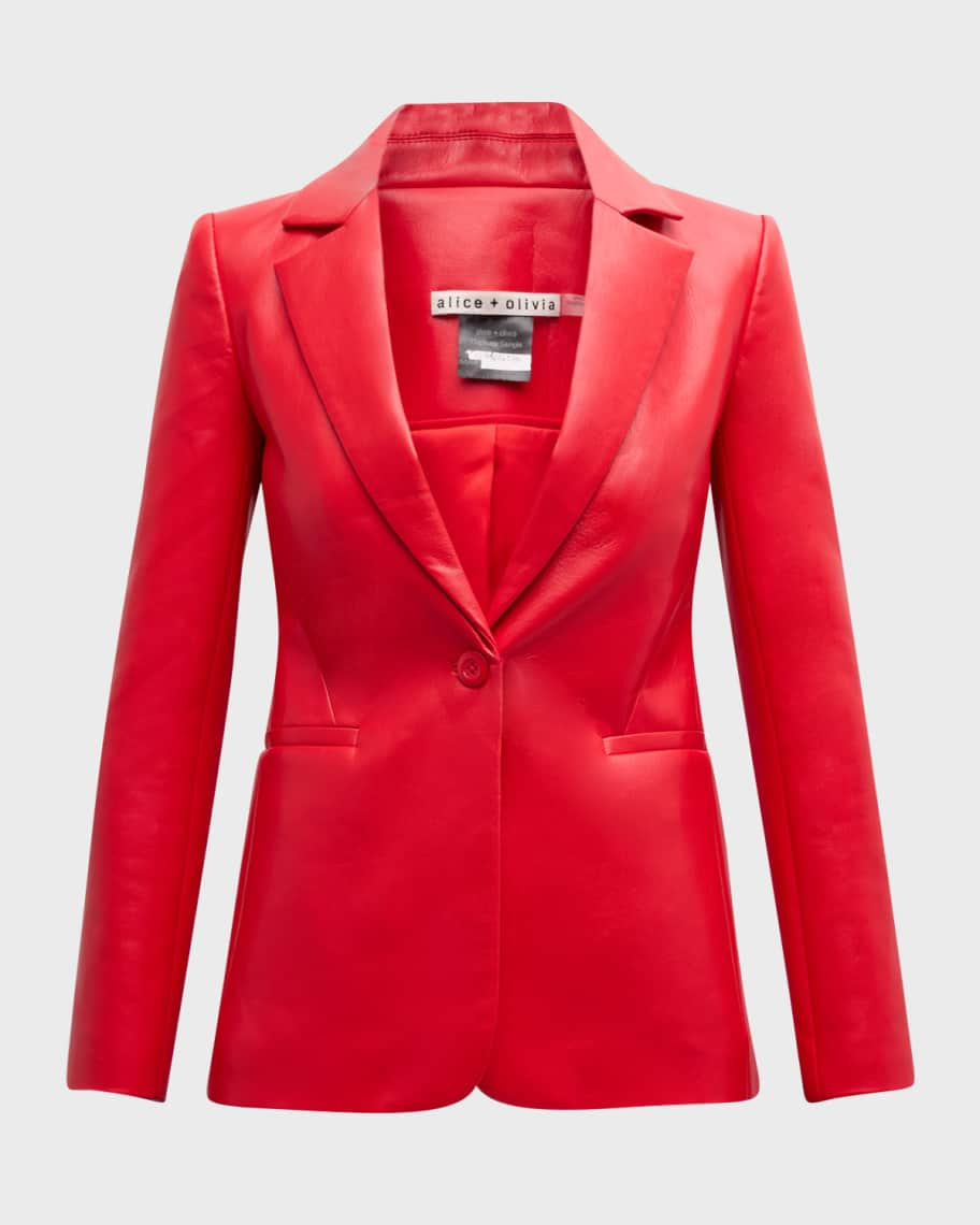 Alice + Olivia Macey Fitted Vegan Leather Blazer | Neiman Marcus
