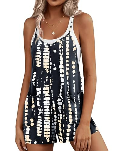Amazon.com: Ekouaer Rompers for Women Summer Casual Sleeveless Short Overalls Boho Spaghetti Stra... | Amazon (US)